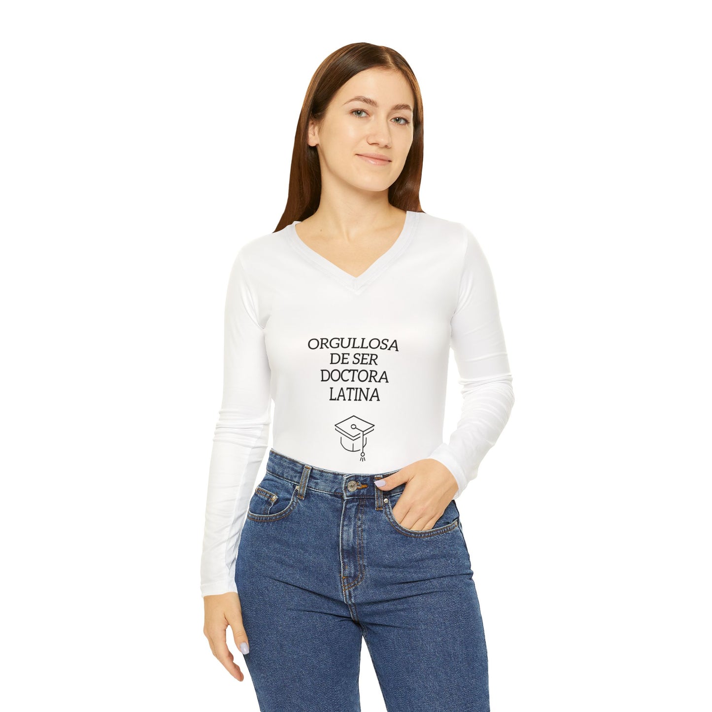 Proud Latina Doctor Women’s Long Sleeve V-Neck Shirt
