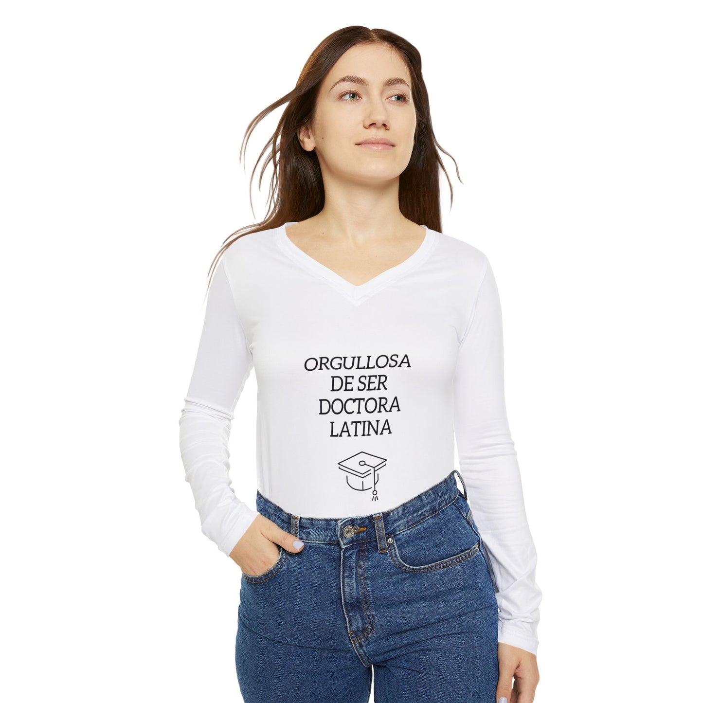 Proud Latina Doctor Women’s Long Sleeve V-Neck Shirt